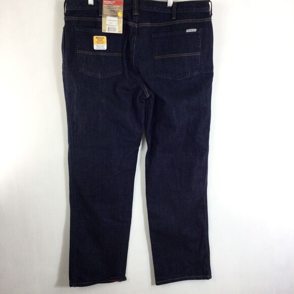 Carhartt Original Fit Straight Leg Blaine Flannel Lined Jeans Dark Bluestone 18 - Picture 4 of 11